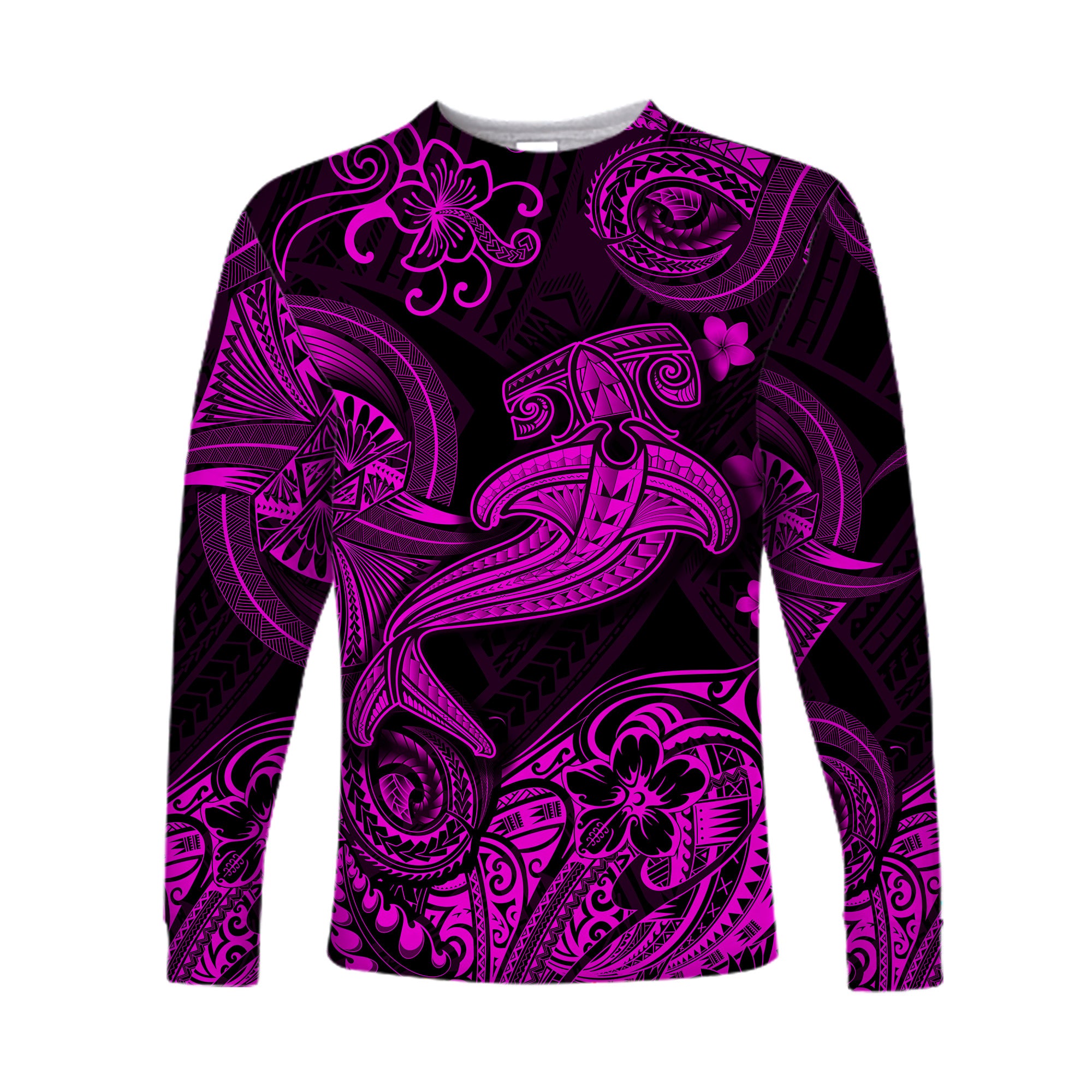 Hawaii Hammer Shark Polynesian Long Sleeve Shirt Unique Style - Pink LT8 Unisex Pink - Polynesian Pride