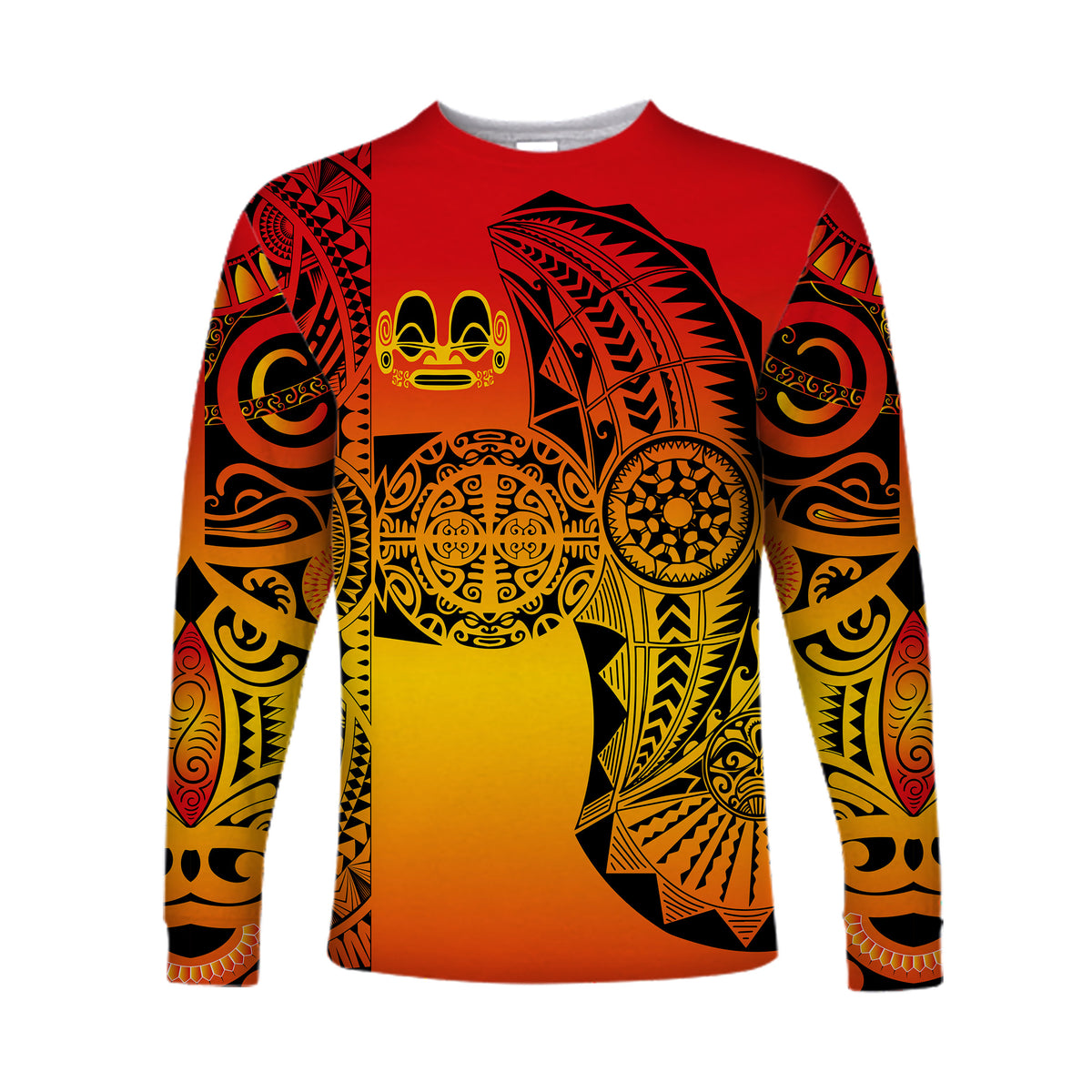 (Custom Personalised) Marquesas Islands Long Sleeve Shirt Marquesan Tattoo Original Style - Gradient Red LT8 - Polynesian Pride