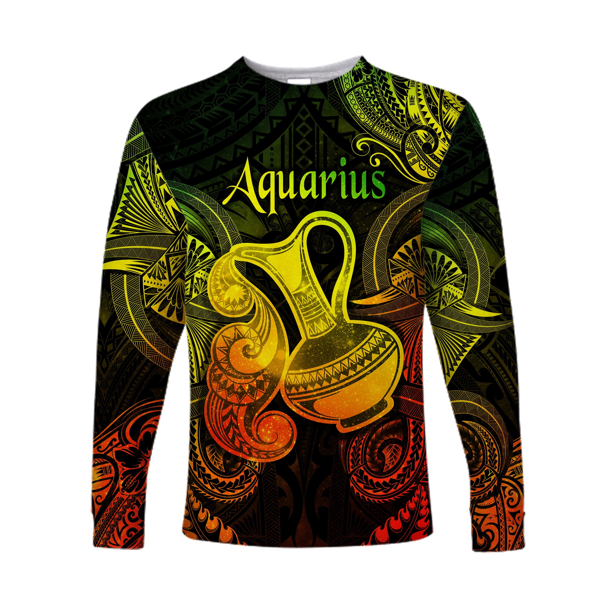 Aquarius Zodiac Polynesian Long Sleeve Shirt Unique Style - Reggae LT8 Unisex Reggae - Polynesian Pride