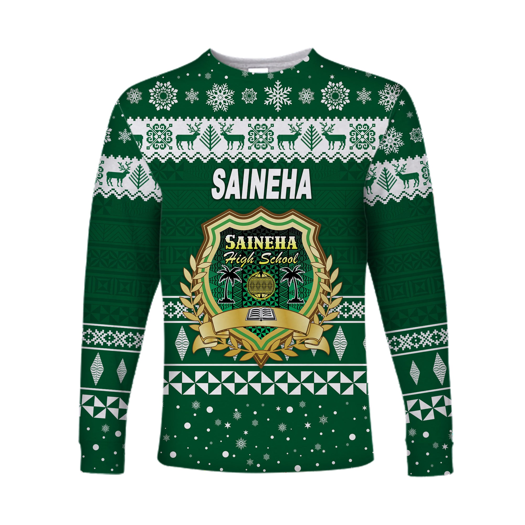 (Custom Personalised) Saineha High School Christmas Long Sleeve Shirt Simple Style LT8 Unisex Green - Polynesian Pride