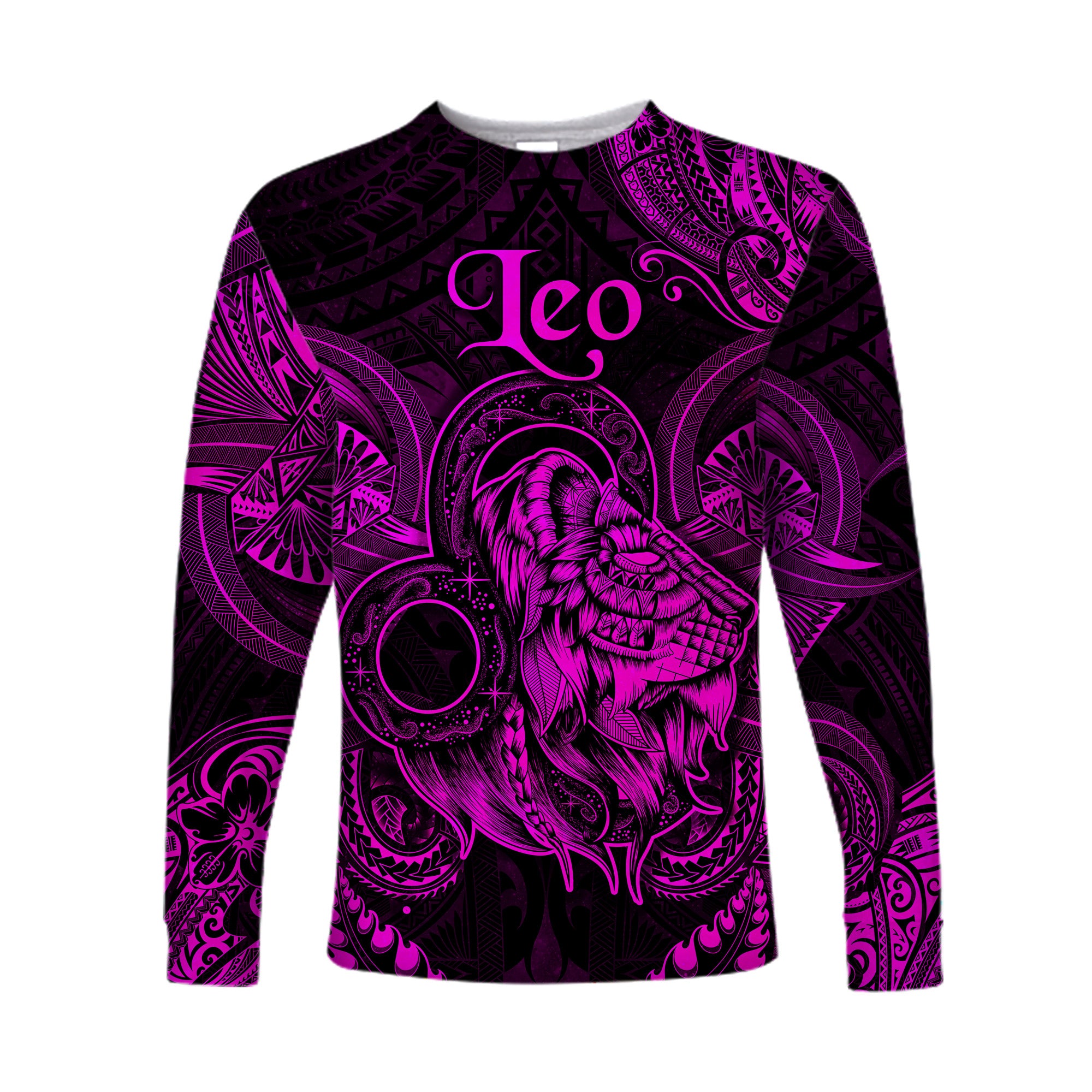 Leo Zodiac Polynesian Long Sleeve Shirt Unique Style - Pink LT8 Unisex Pink - Polynesian Pride