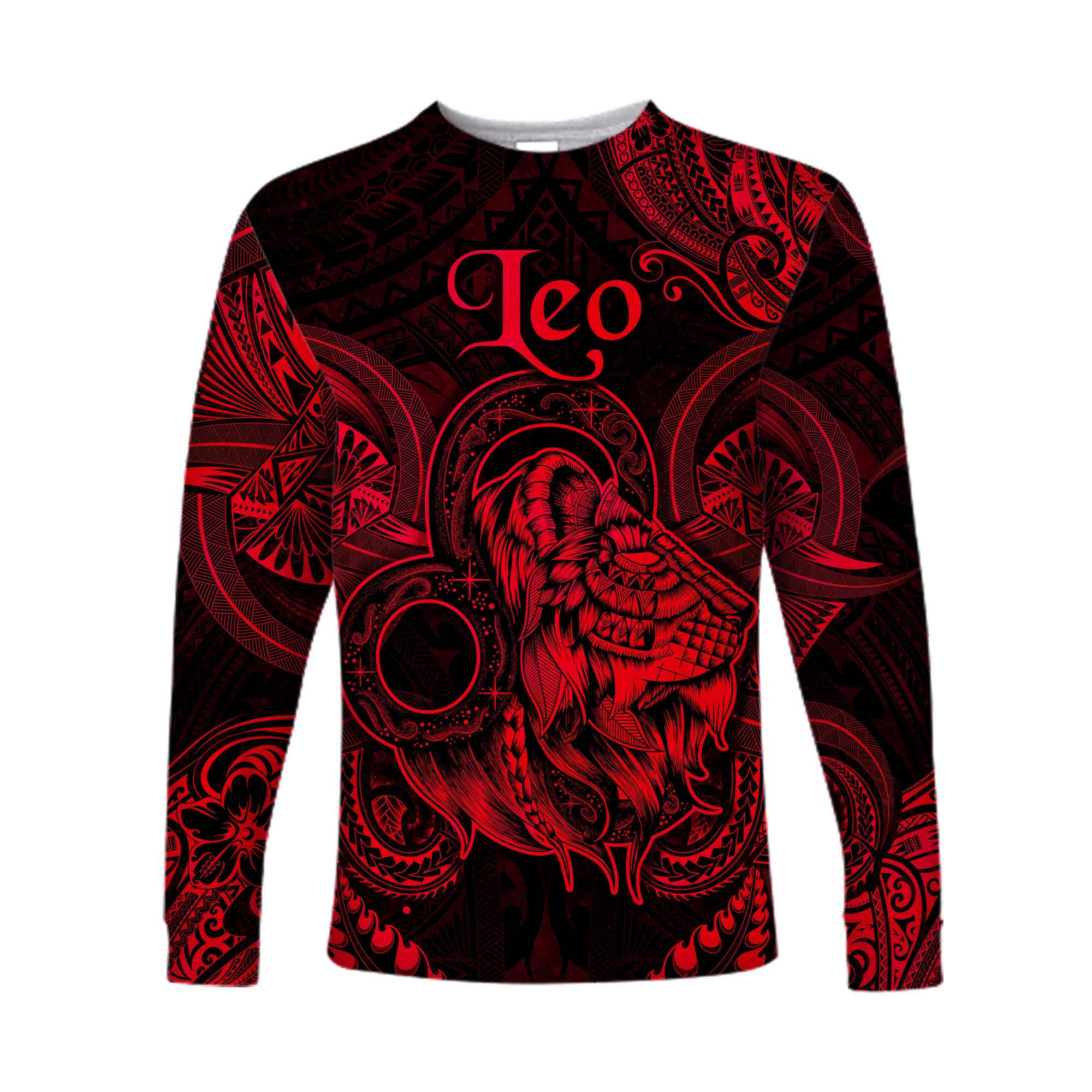 Leo Zodiac Polynesian Long Sleeve Shirt Unique Style - Red LT8 Unisex Red - Polynesian Pride