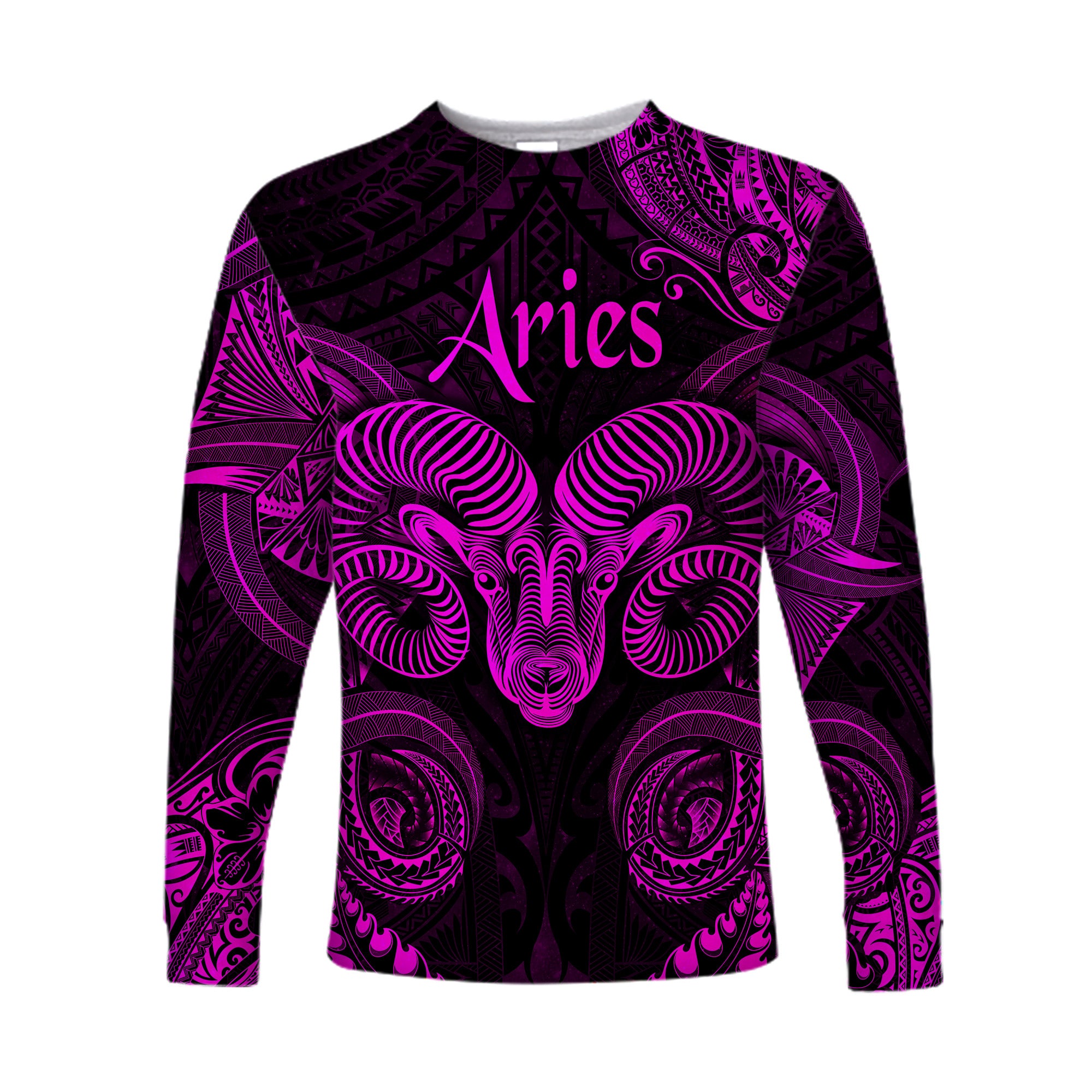 Aries Zodiac Polynesian Long Sleeve Shirt Unique Style - Pink LT8 Unisex Pink - Polynesian Pride