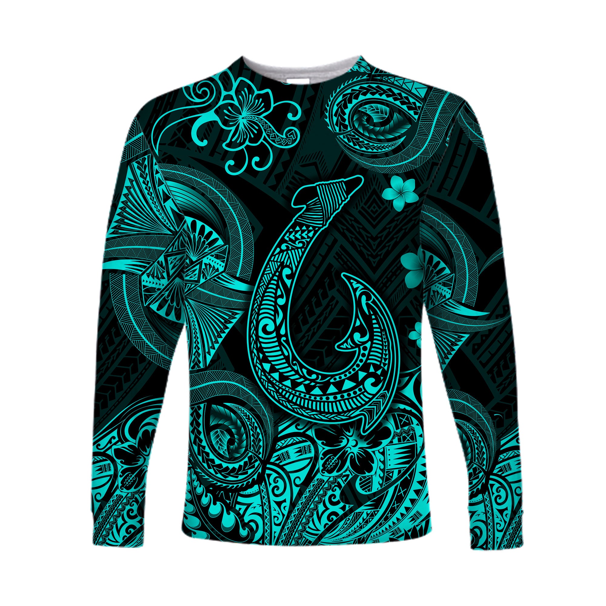 (Custom Personalised) Hawaii Fish Hook Polynesian Long Sleeve Shirt Unique Style - Turquoise LT8 - Polynesian Pride