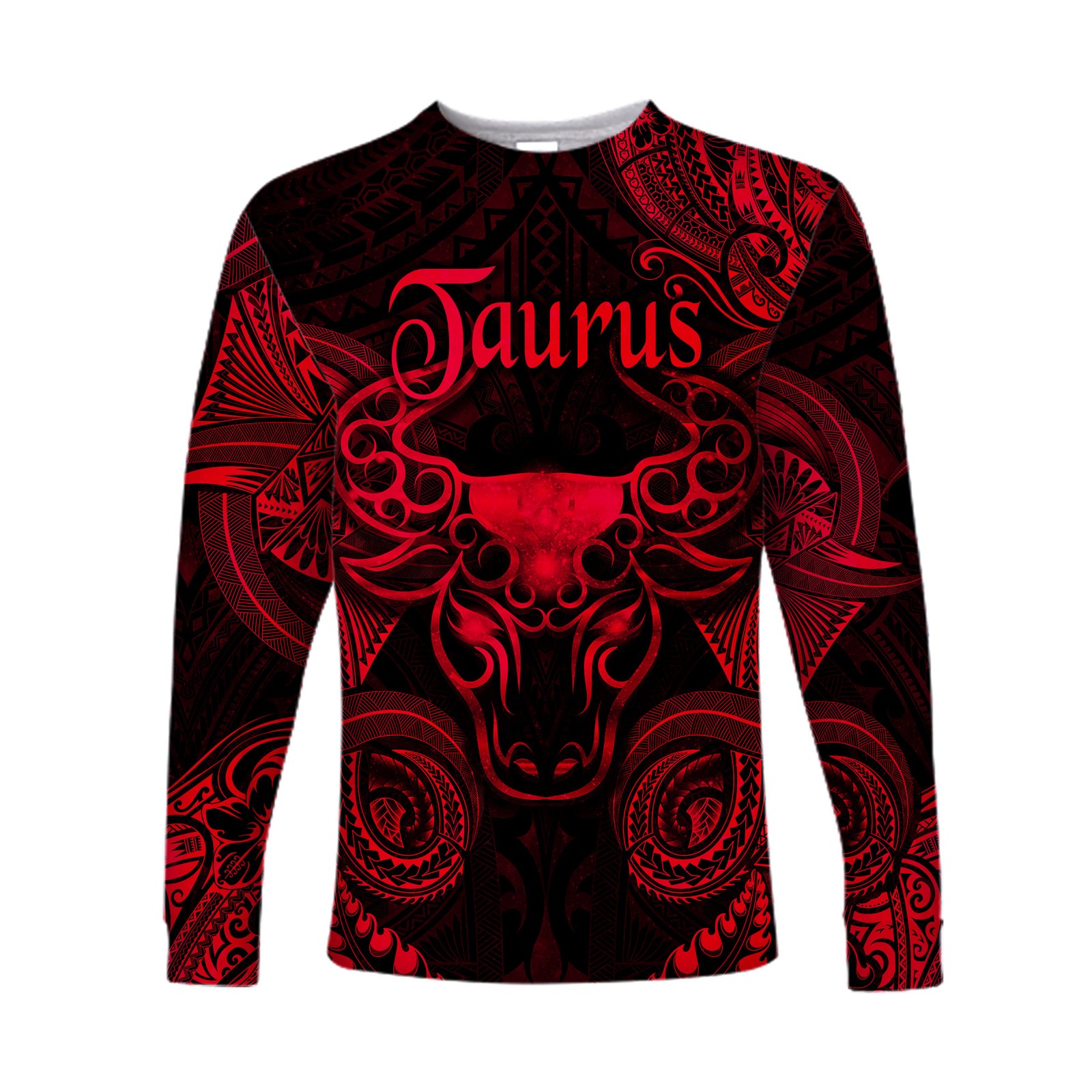 Taurus Zodiac Polynesian Long Sleeve Shirt Unique Style - Red LT8 Unisex Red - Polynesian Pride
