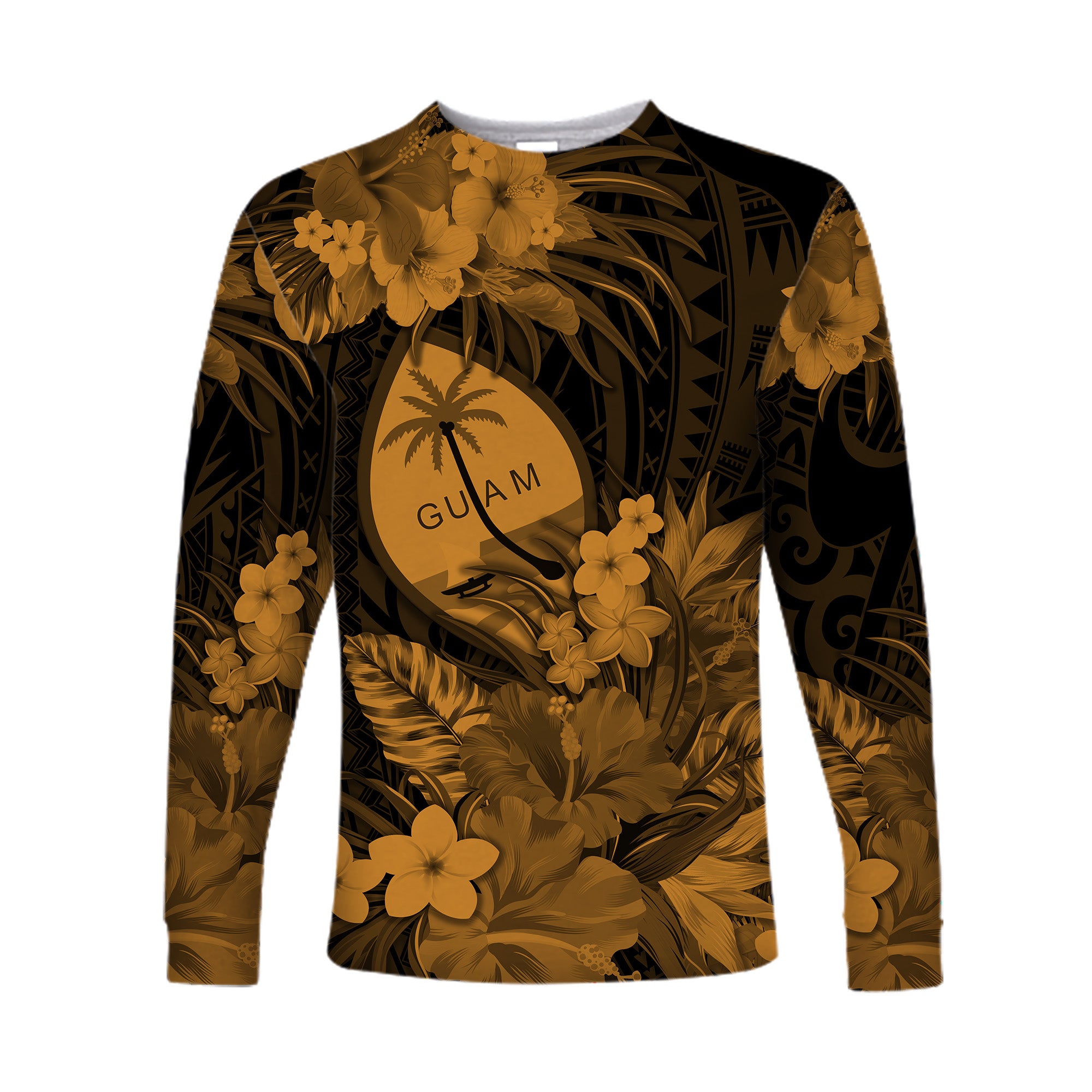 Guam Polynesian Long Sleeve Shirt Tropical Flowers - Tan LT8 Unisex Tan - Polynesian Pride