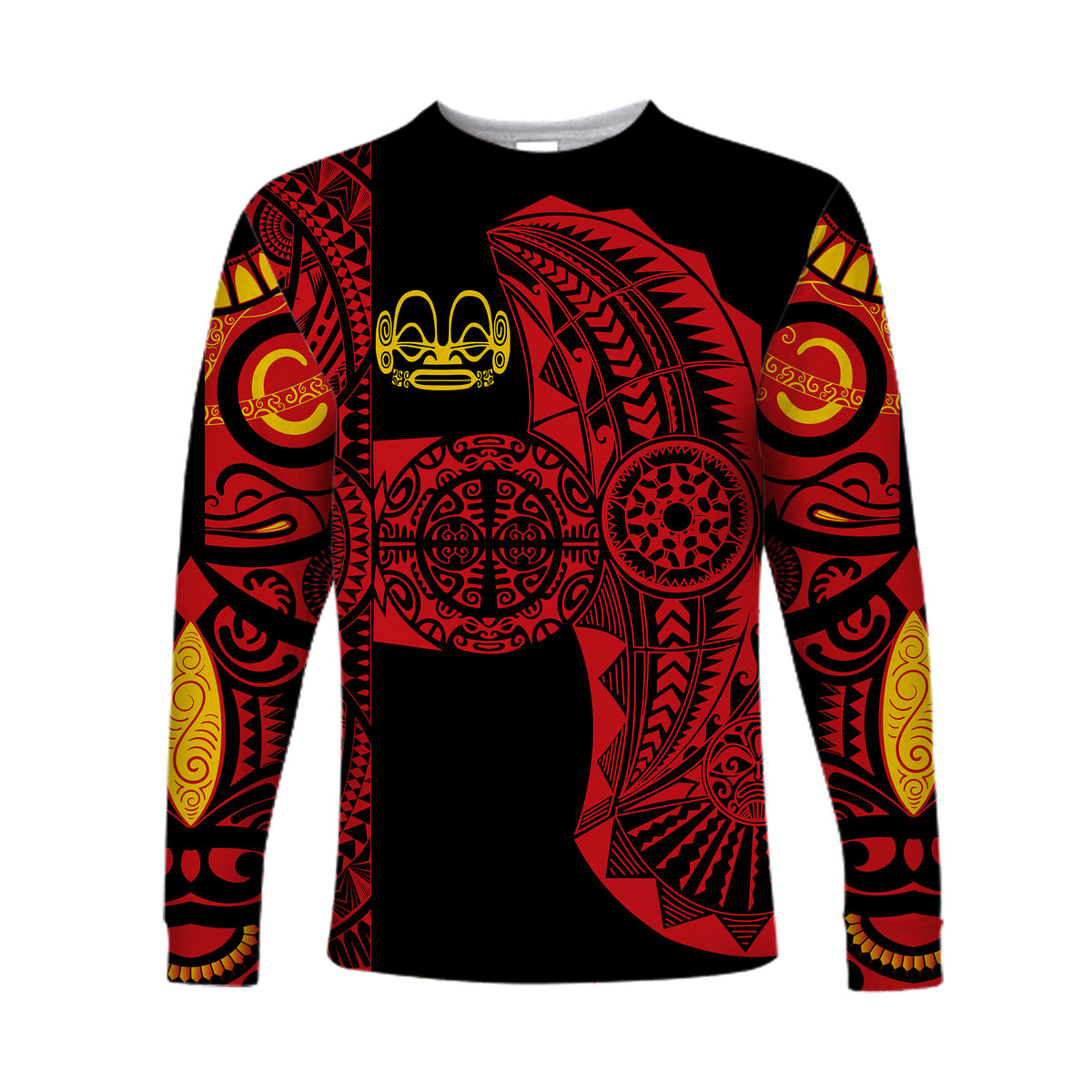 (Custom Personalised) Marquesas Islands Long Sleeve Shirt Marquesan Tattoo Original Style - Red LT8 - Polynesian Pride