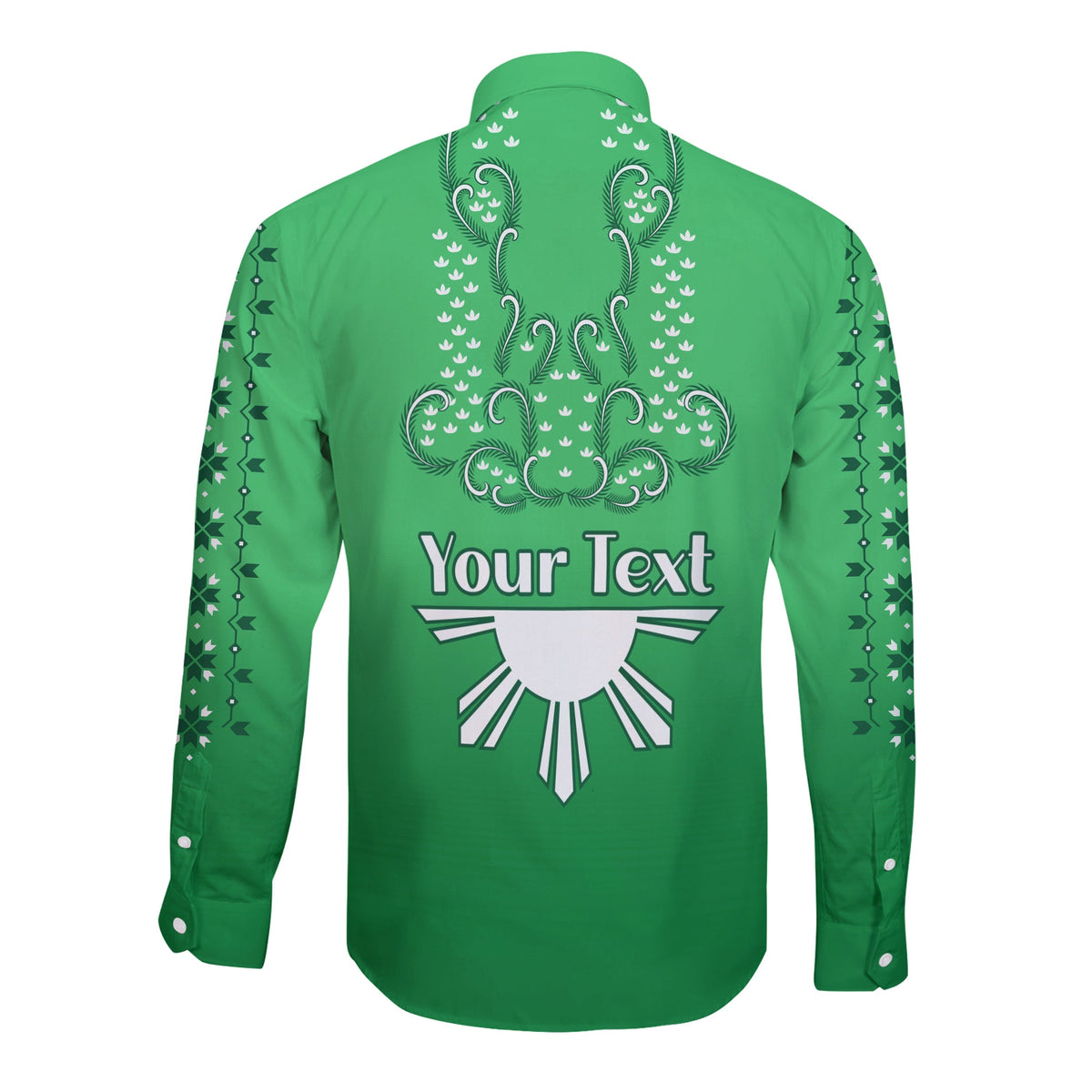 (Custom Personalised) Philippines Long Sleeve Button Shirt Sun Filipino Green Barong LT13 - Polynesian Pride