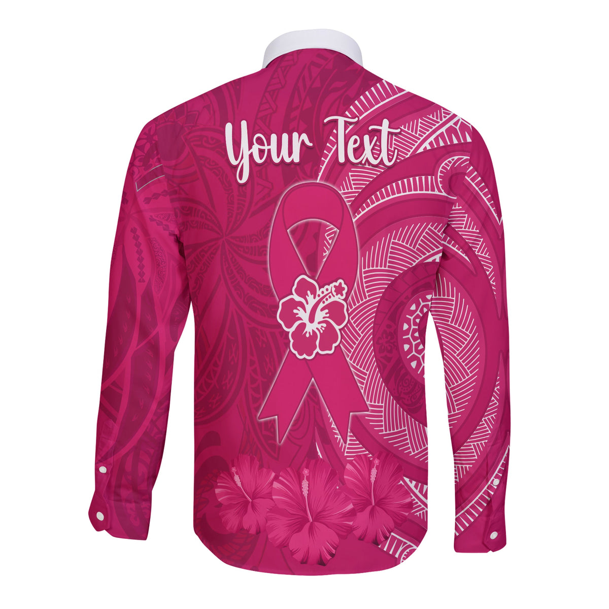 (Custom Personalised) Breast Cancer Awareness Long Sleeve Button Shirt Hibiscus Polynesian No One Fights Alone LT13 - Polynesian Pride