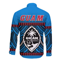 Guam Chamorro Long Sleeve Button Shirt Latte Stone Blue Polynesian Haligi LT13 - Polynesian Pride