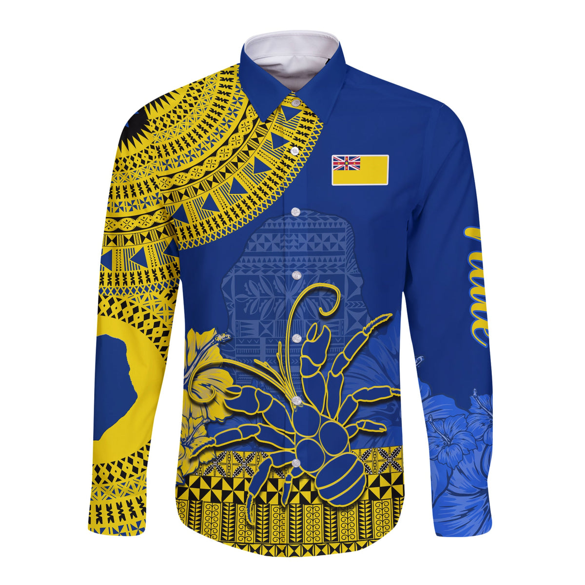 (Custom Personalised) Niue Hiapo Long Sleeve Button Shirt Rock of Polynesia Tapa Niuean Crab Happy Day LT13 - Polynesian Pride