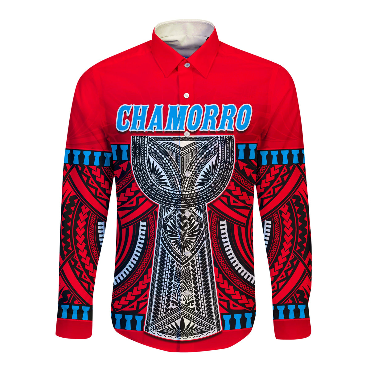 (Custom Personalised) Guam Chamorro Long Sleeve Button Shirt Latte Stone Red Polynesian Haligi LT13 - Polynesian Pride