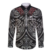 (Custom Text and Number) New Zealand Silver Fern Rugby Long Sleeve Button Shirt All Black NZ Maori Pattern LT13 - Polynesian Pride