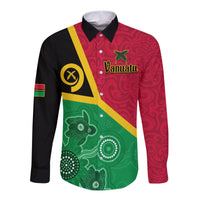 (Custom Personalised) Vanuatu Long Sleeve Button Shirt Aboriginal Turtle Mix Sand Drawing LT13 - Polynesian Pride