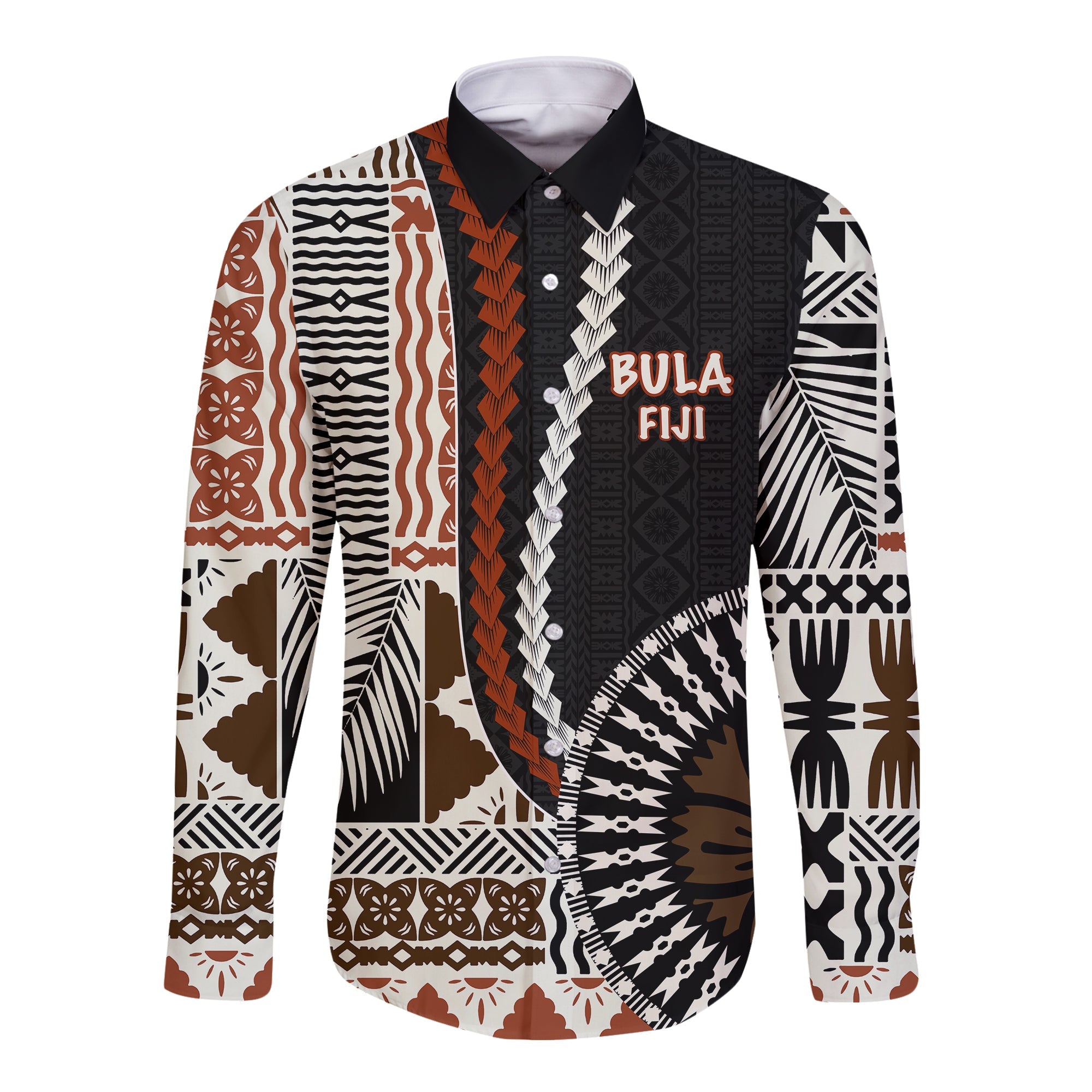 (Custom Personalised) Bula Fiji Long Sleeve Button Shirt Masi Tapa Patterns Style LT6 Unisex Art - Polynesian Pride