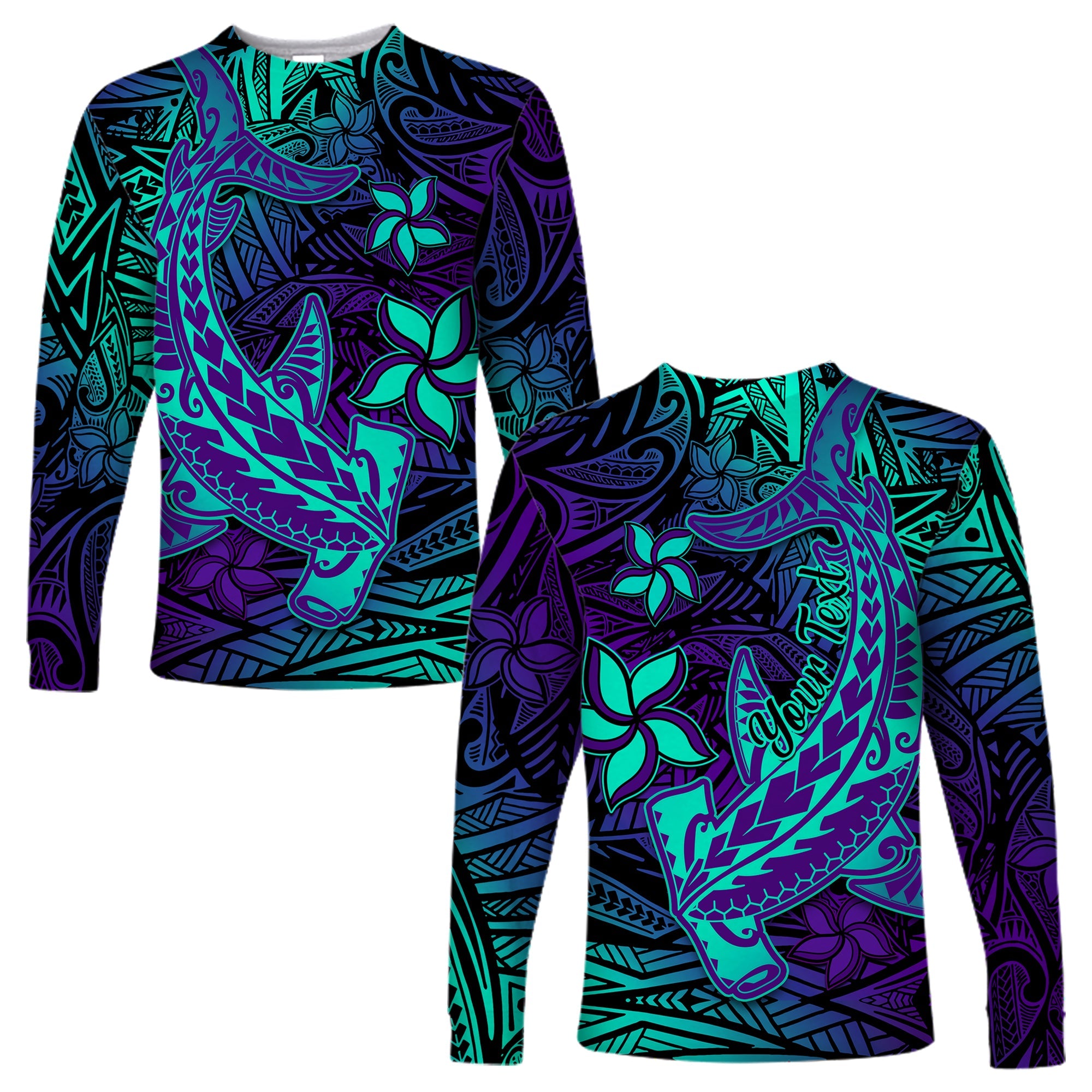 (Custom Personalised) Polynesian Long Sleeve Shirt Purple Paradise Hawaiian Tribal Hammerhead Shark LT14 Unisex Purple - Polynesian Pride