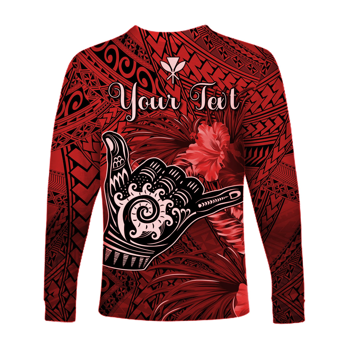 (Custom Personalised) The Shaka Hawaii Long Sleeve Shirt Tropical Flowers Red Version LT13 - Polynesian Pride