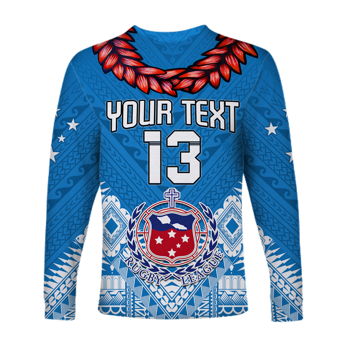 (Custom Personalise Text and Number) Toa Samoa Rugby Long Sleeve Shirt Manu Siva Tau Style Ulafala LT13 - Polynesian Pride