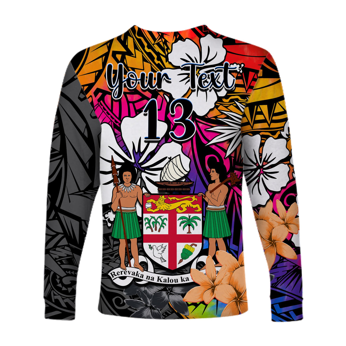 (Custom Text and Number) Fiji Tie Dye Long Sleeve Shirt Polynesian Tribal Creative Tropical Flowers LT13 - Polynesian Pride