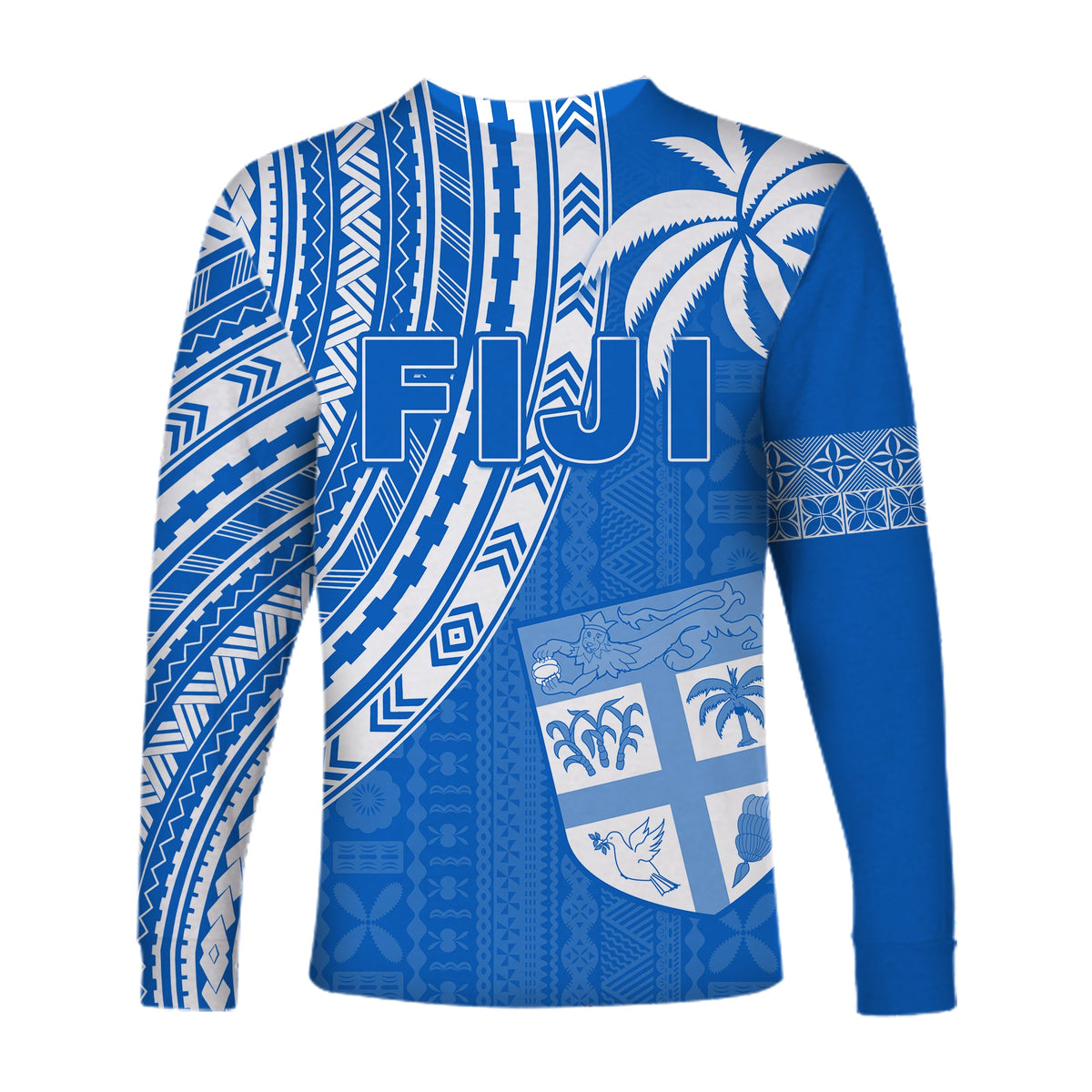 Fiji Rugby Sevens Long Sleeve Shirt Fijian 7s Tapa Polynesian Blue Ver.01 LT13 - Polynesian Pride