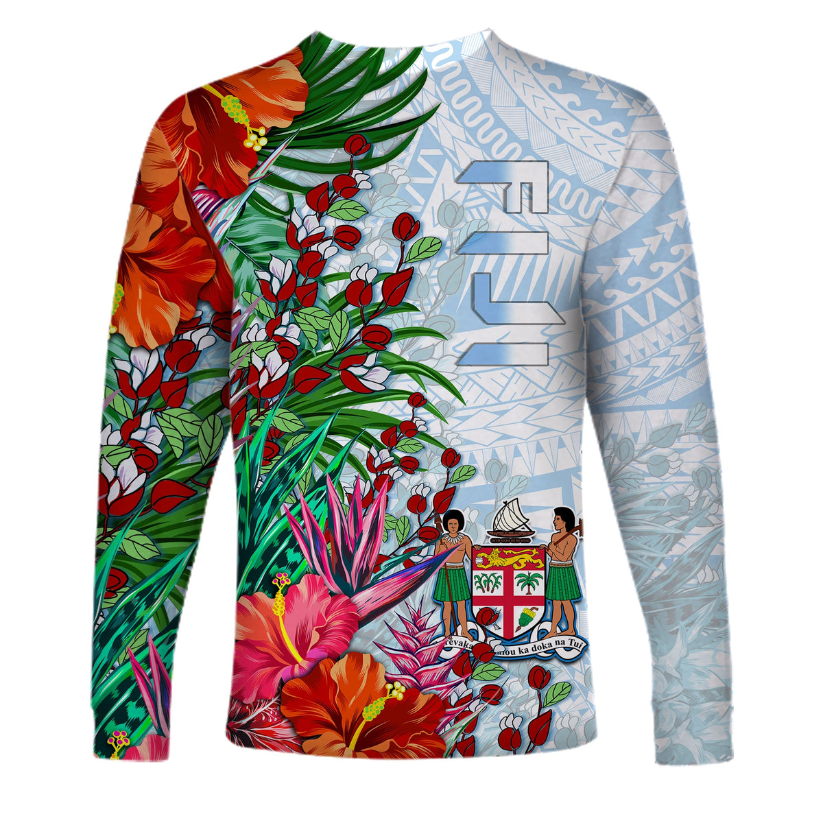 (Custom Personalised) Fiji Long Sleeve Shirt Proud Fijian Tapa mix Tagimoucia Flowers LT13 - Polynesian Pride