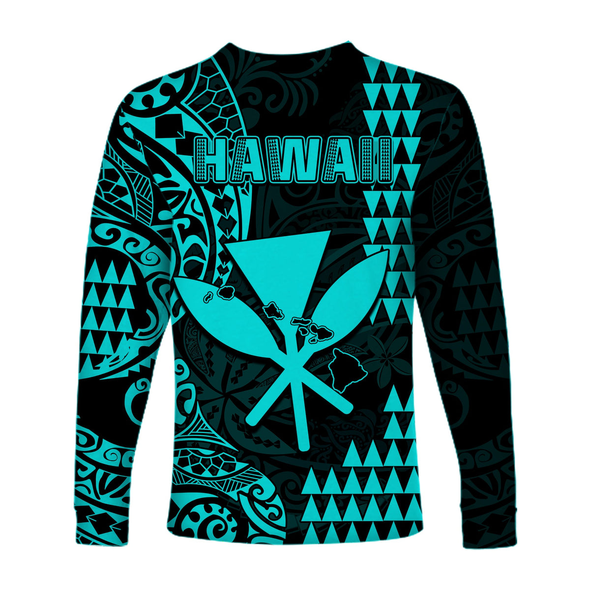 Hawaii Day Kakau Long Sleeve Shirt Proud To Be Hawaiian Turquoise King Kamehameha and Kanaka Maoli LT13 - Polynesian Pride