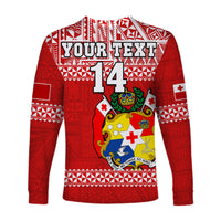 (Custom Text And Number) Tonga Rugby Long Sleeve Shirt Mate Maa Tonga Pacific Ngatu White LT14 - Polynesian Pride