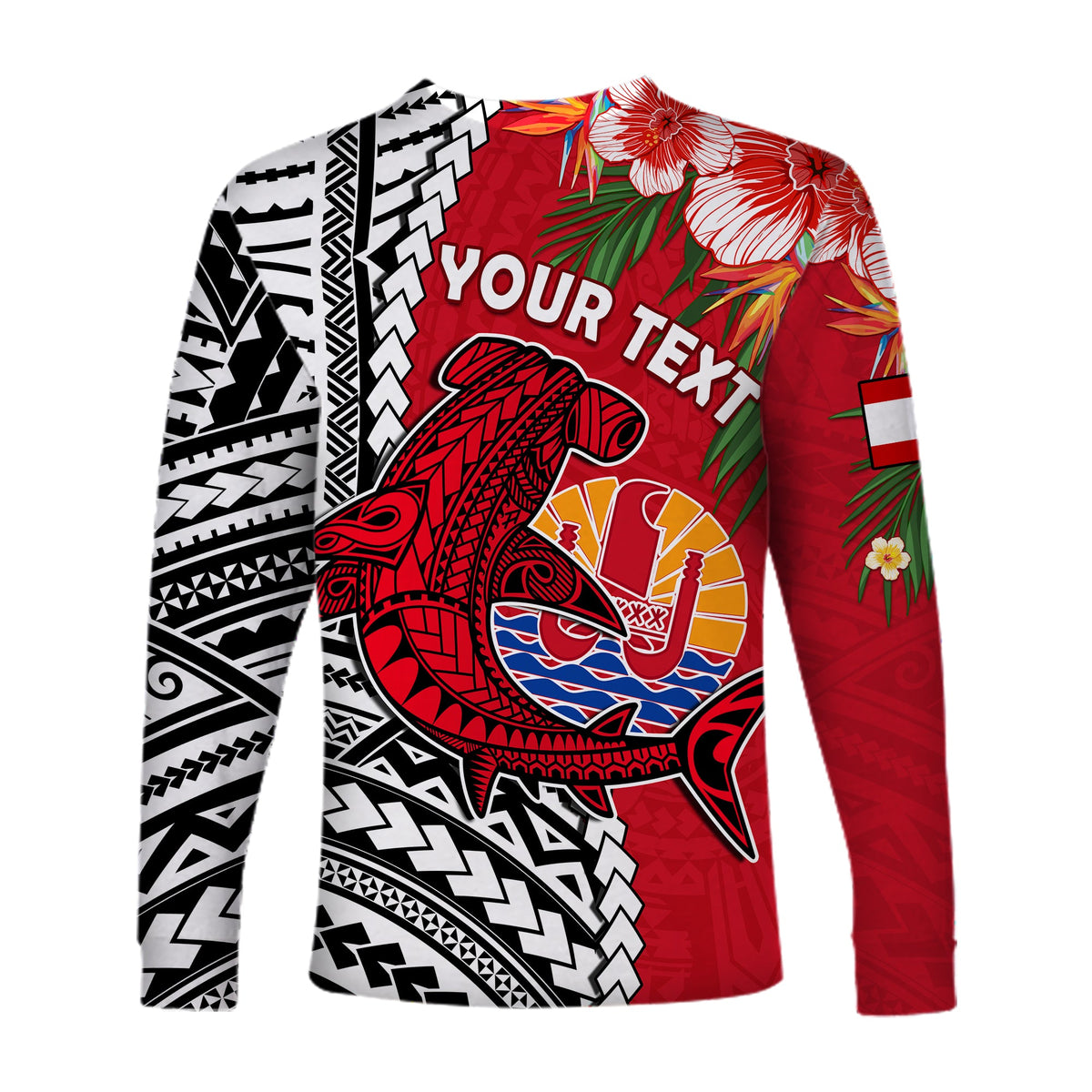 (Custom Personalised) Tahiti Islands Long Sleeve Shirt Polynesian Shark Mix Tropical Flowers LT14 - Polynesian Pride