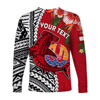 (Custom Personalised) Tahiti Islands Long Sleeve Shirt Polynesian Shark Mix Tropical Flowers LT14 - Polynesian Pride