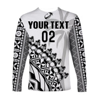 (Custom Text And Number) Fiji Rugby Long Sleeve Shirt Fijian Cibi Dance Tapa Pattern White LT14 - Polynesian Pride
