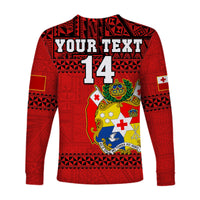 (Custom Text And Number) Tonga Rugby Long Sleeve Shirt Mate Maa Tonga Pacific Ngatu Black LT14 - Polynesian Pride