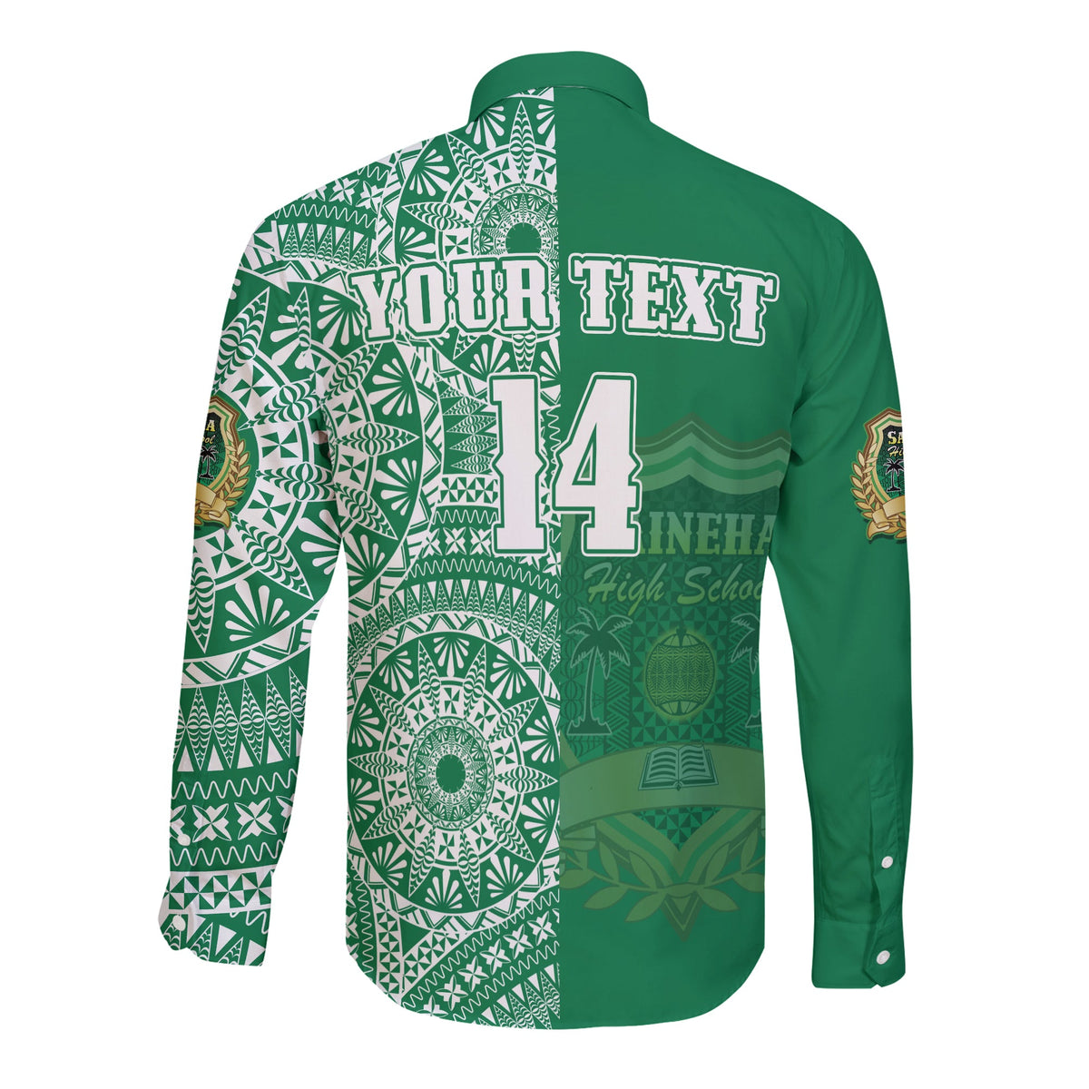 (Custom Text And Number) Tonga Saineha High School Long Sleeve Button Shirt Class Of Year Tongan Ngatu Pattern LT14 - Polynesian Pride