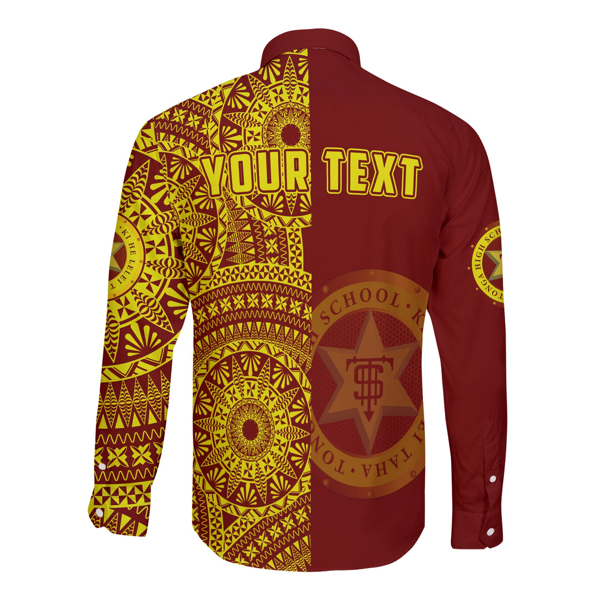 (Custom Personalised) Tonga High School Long Sleeve Button Shirt Tongan Ngatu Pattern LT14 - Polynesian Pride