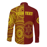 (Custom Personalised) Tonga High School Long Sleeve Button Shirt Tongan Ngatu Pattern LT14 - Polynesian Pride