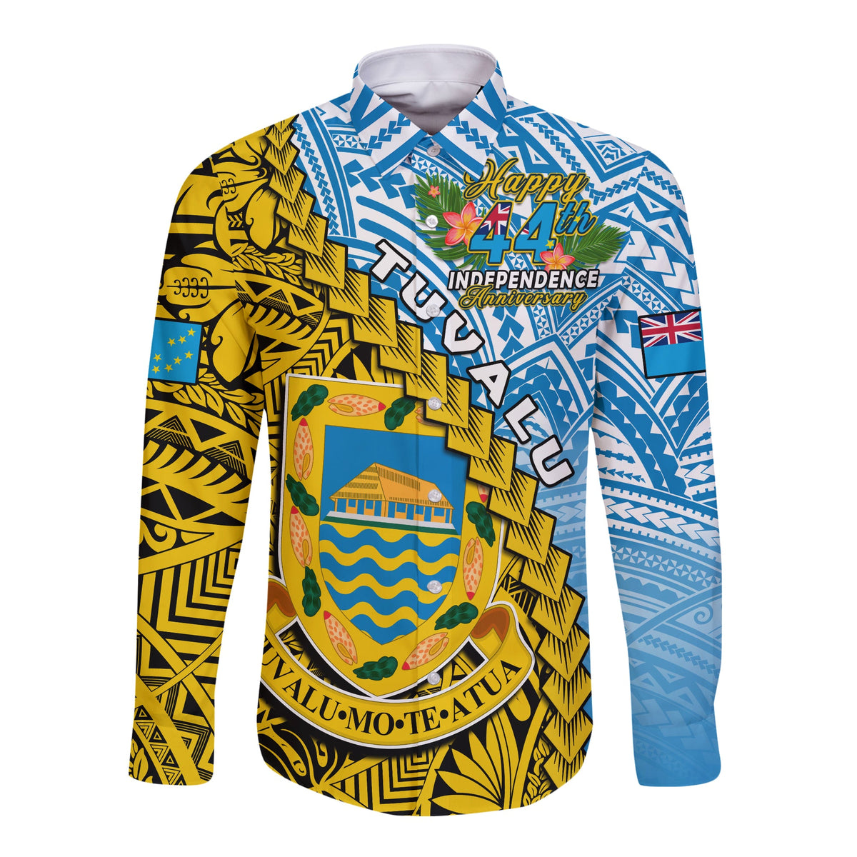 (Custom Personalised) Tuvalu 1978 Long Sleeve Button Shirt Happy 44th Independence Anniversary Polynesian Pattern LT14 - Polynesian Pride