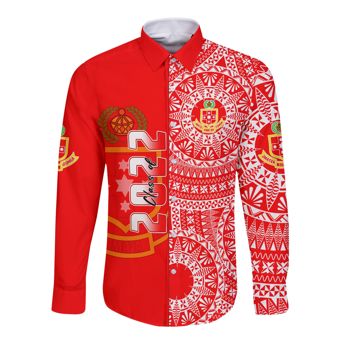 (Custom Text And Number) Kolisi Tonga High School Long Sleeve Button Shirt Class Of Year Tongan Ngatu Pattern LT14 - Polynesian Pride