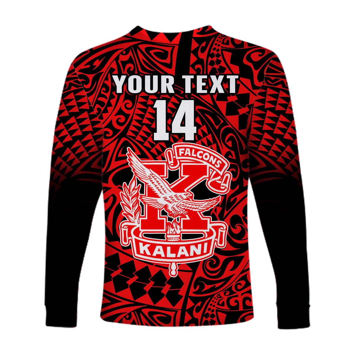 (Custom Text And Number) Hawaii Long Sleeve Shirt Kalani High School Tribal Kakau LT14 - Polynesian Pride