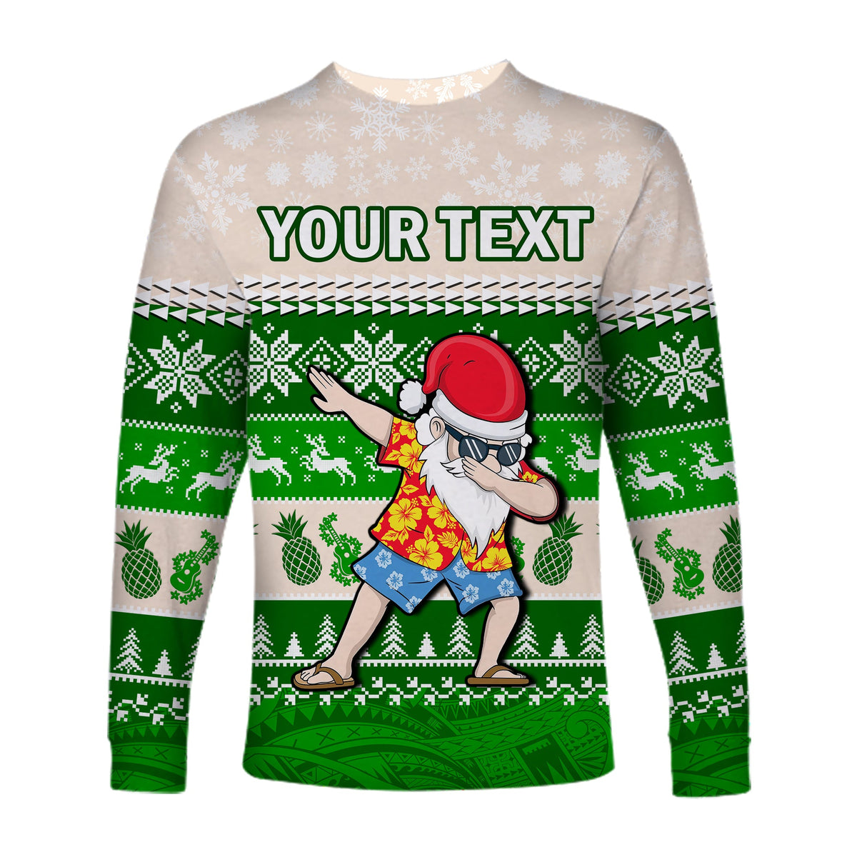 (Custom Personalised) Hawaii Mele Kalikimaka Long Sleeve Shirt Dabbing Santa Green Merry Christmas LT14 - Polynesian Pride