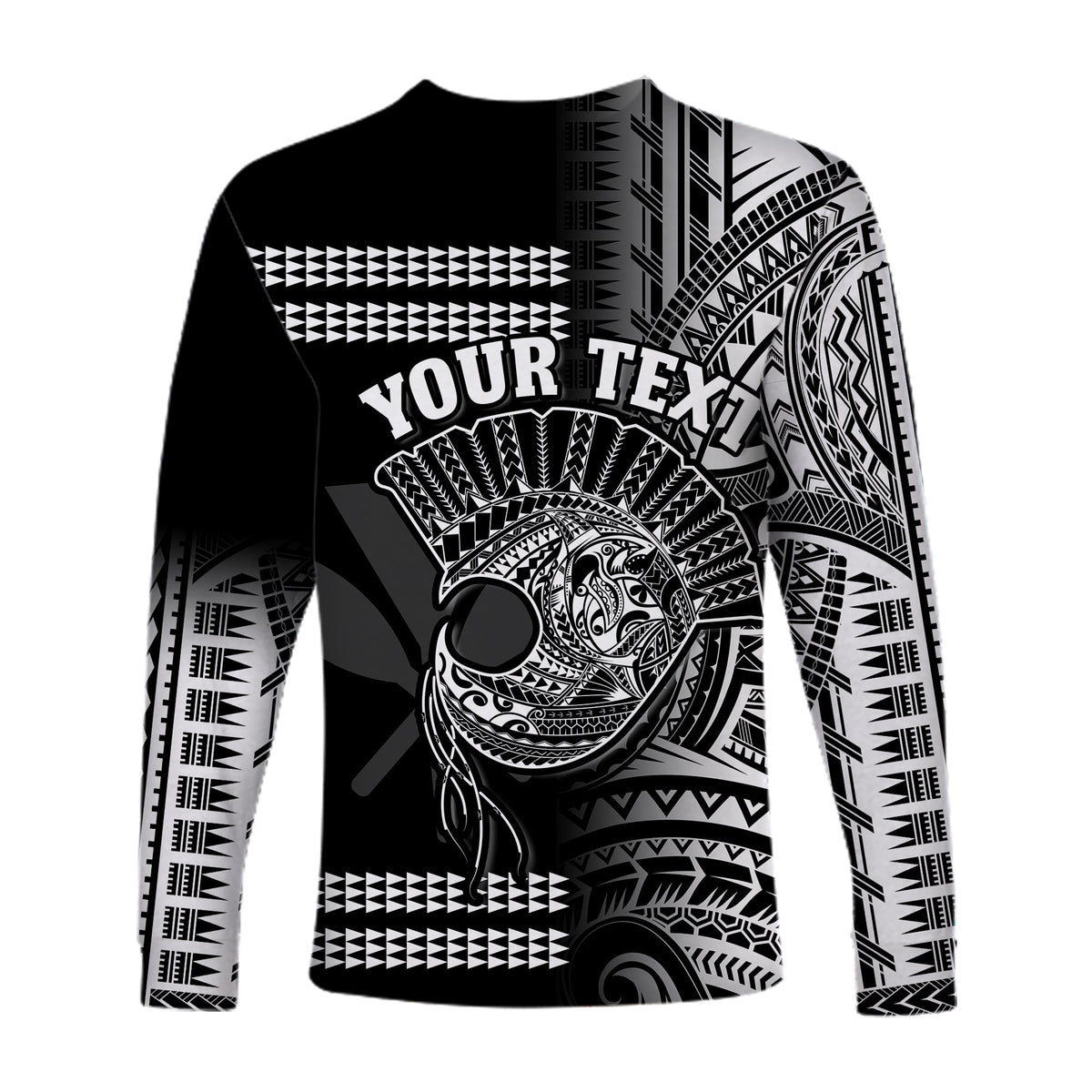 (Custom Personalised) Hawaii Long Sleeve Shirt Kakau Warrior Helmet Gradient White Polynesian LT14 - Polynesian Pride