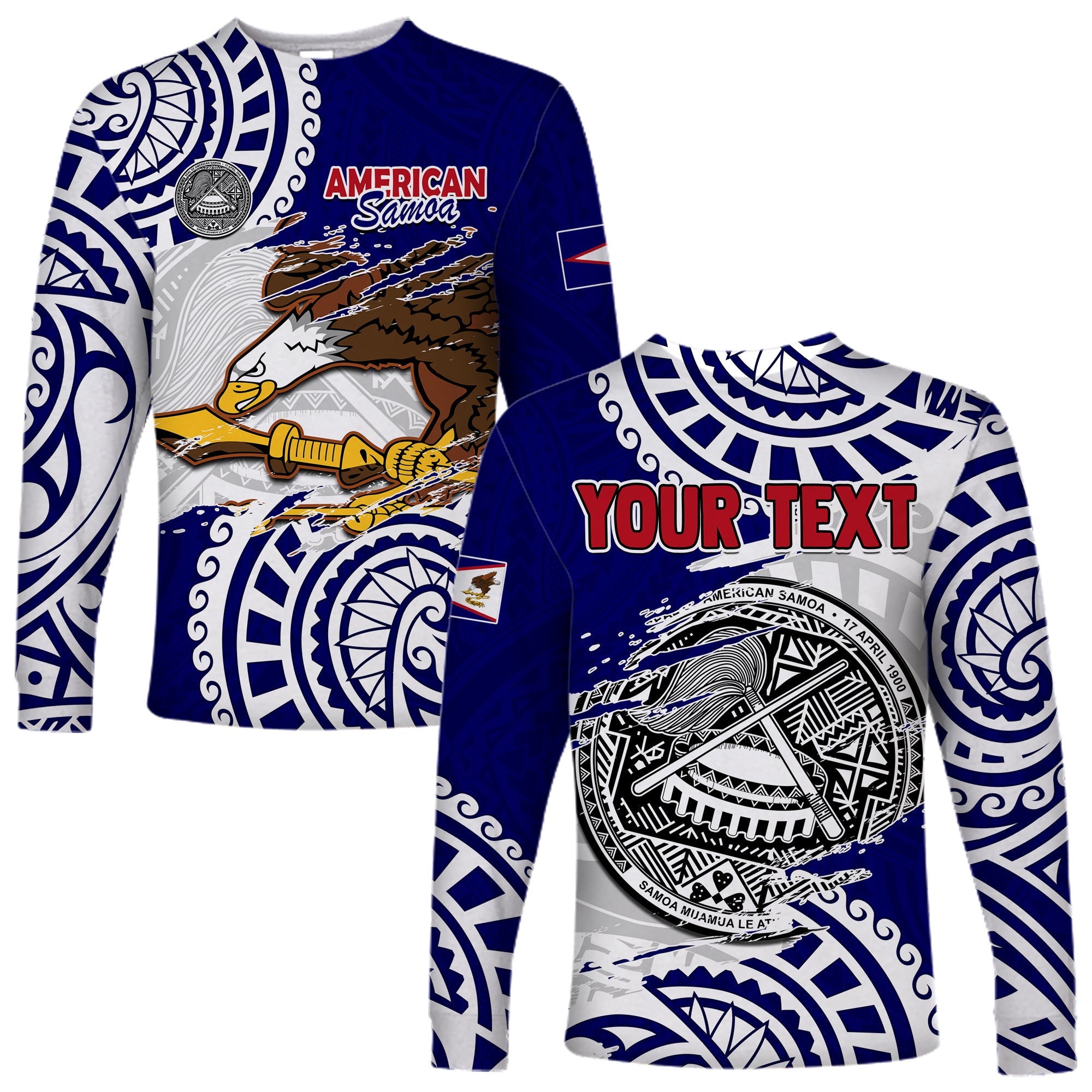 (Custom Personalised) American Samoa Independence Day Long Sleeve Shirt Polynesian Special Version LT14 Unisex Blue - Polynesian Pride