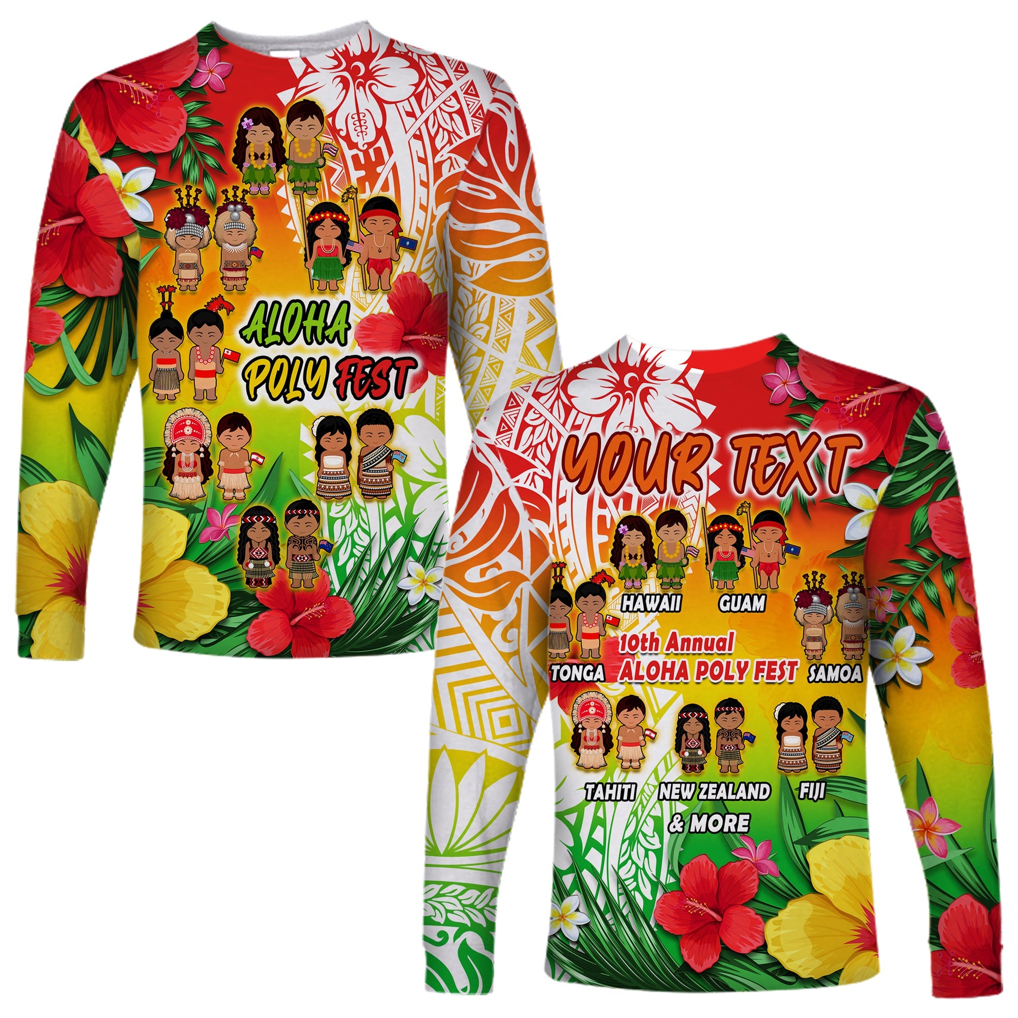 (Custom Personalised) Aloha Poly Fest Long Sleeve Shirt Polynesian Pattern With Tropical Flowers LT14 Unisex Reggae - Polynesian Pride