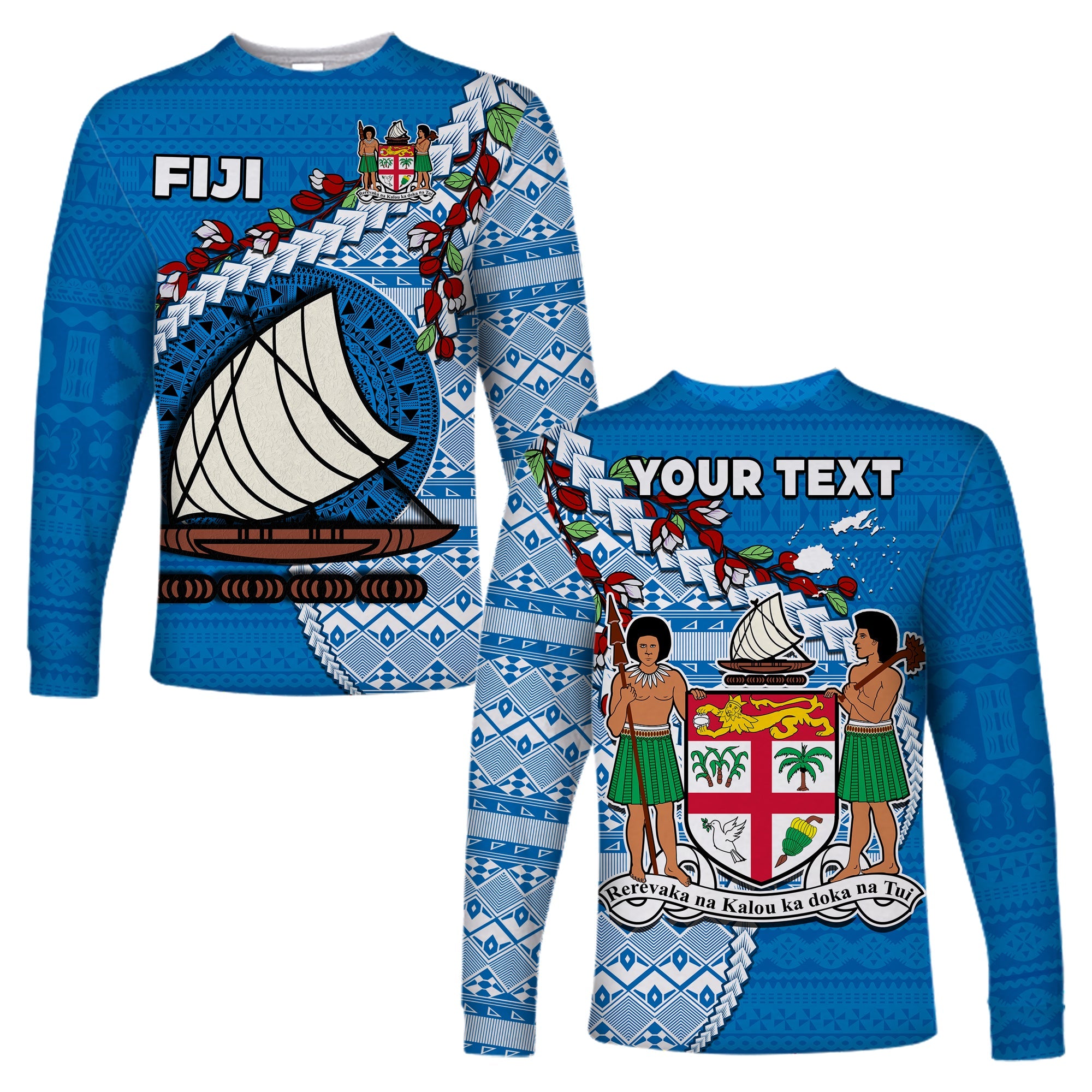 (Custom Personalised) Fiji Long Sleeve Shirt Fijian Drua Mix Tagimaucia Flower Blue Style LT14 Unisex Blue - Polynesian Pride