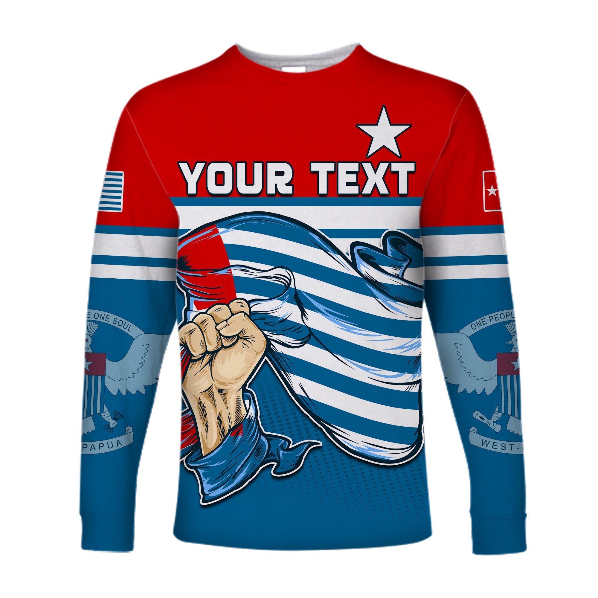 (Custom Personalised) Free West Papua Long Sleeve Shirt One People One Soul Strong West Papuan LT13 Unisex Blue - Polynesian Pride