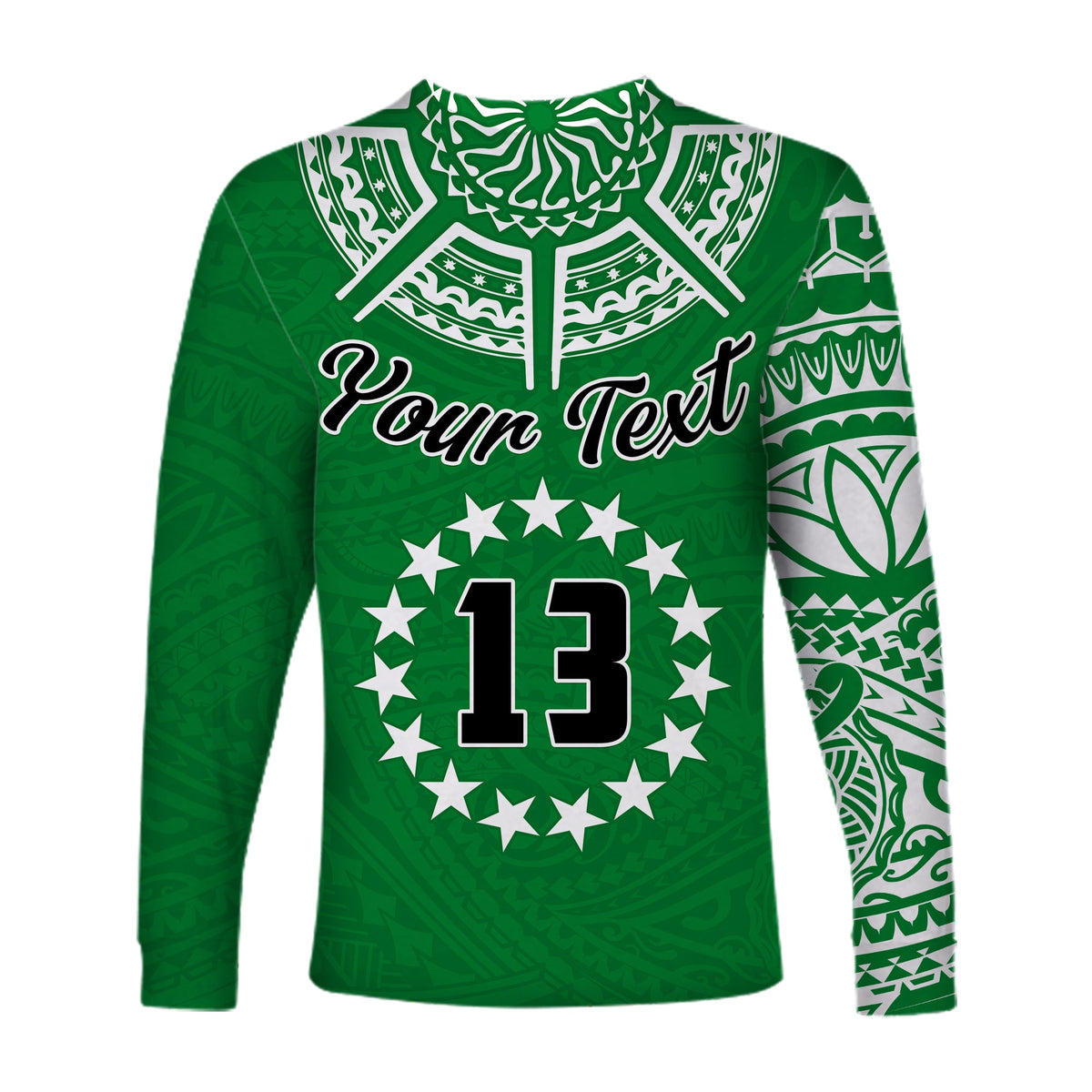 (Custom Text and Number) Cook Islands Tatau Long Sleeve Shirt Symbolize Passion Stars Version Green LT13 - Polynesian Pride