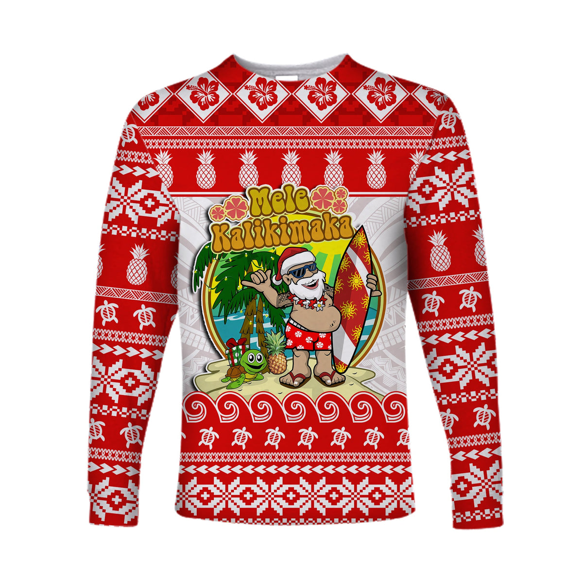 Custom Personalised Hawaii Christmas Long Sleeve Shirt Kanaka Polynesian Santa Claus Mele Kalikimaka LT14 - Polynesian Pride