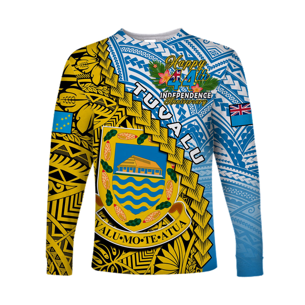 (Custom Personalised) Tuvalu 1978 Long Sleeve Shirt Happy 44th Independence Anniversary Polynesian Pattern LT14 - Polynesian Pride