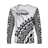 (Custom Text And Number) Fiji Rugby Long Sleeve Shirt Fijian Cibi Dance Tapa Pattern White LT14 - Polynesian Pride