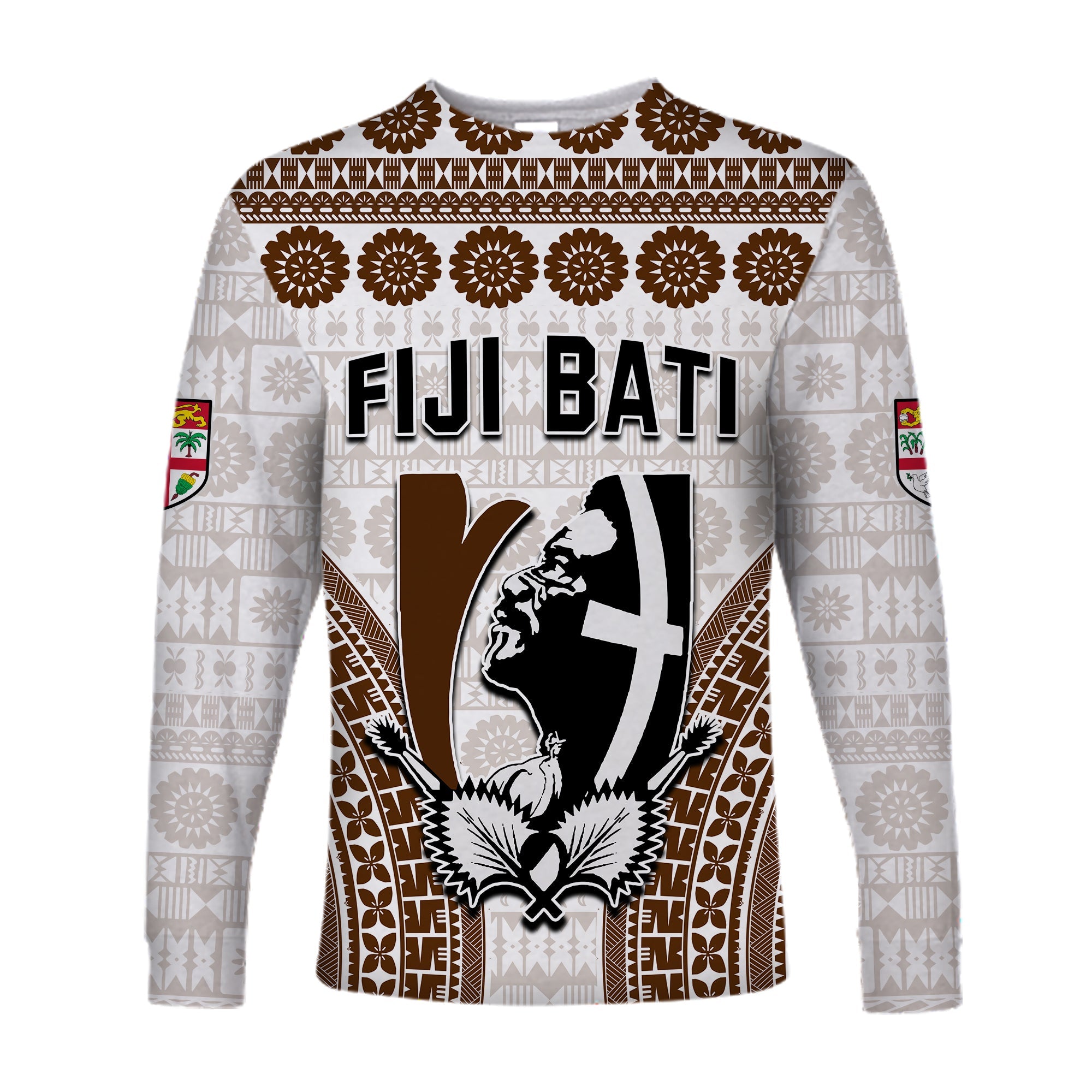 Custom Personalised Fiji Rugby Bati Long Sleeve Shirt Proud Tapa Pattern LT13 Unisex White - Polynesian Pride