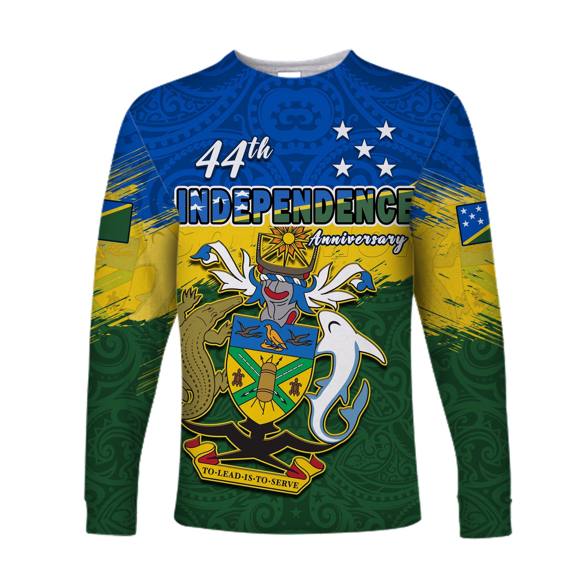 Solomon Islands Long Sleeve Shirt Happy 44th Independence Anniversary Polynesian Pattern LT14 Unisex Blue - Polynesian Pride