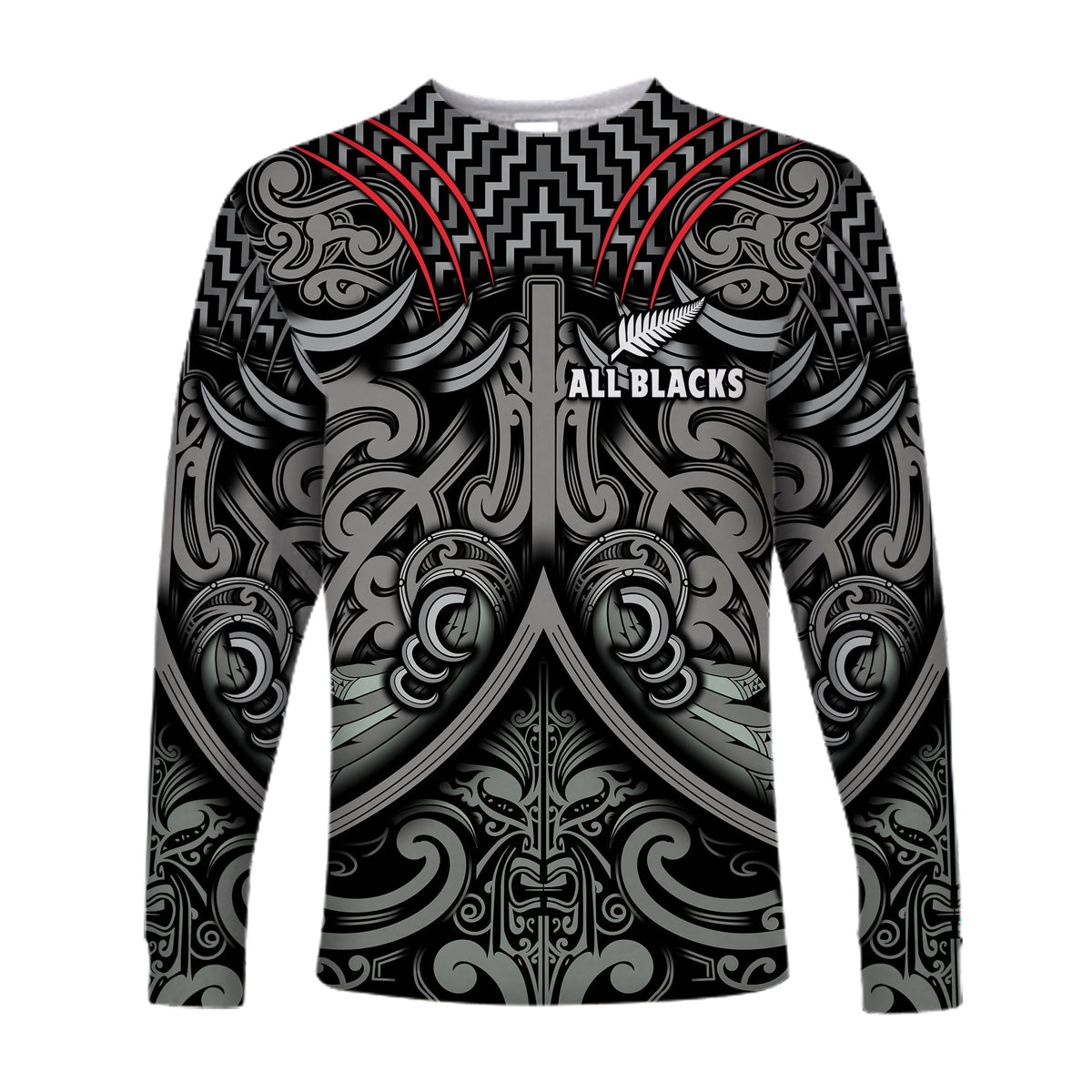 (Custom Text and Number) New Zealand Silver Fern Rugby Long Sleeve Shirt All Black NZ Maori Pattern LT13 - Polynesian Pride